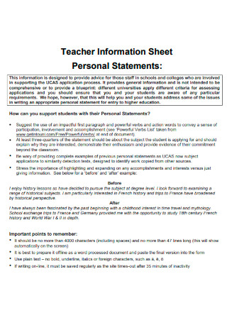 Teacher Information Sheet Personal Statement