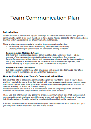 Team Communication Plan