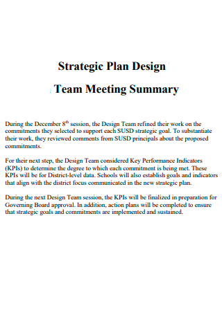 Team Meeting Summary Strategic Plan