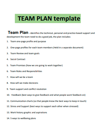 Team Plan Template