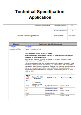 Technical Specification Application