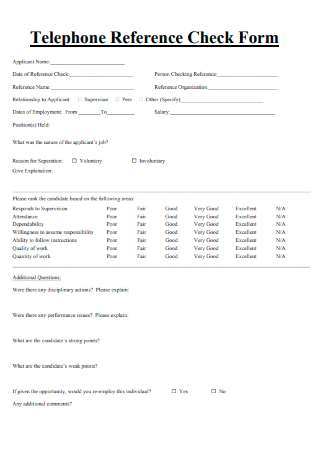 Telephone Reference Check Form