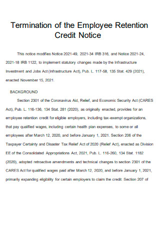 Termination of the Employee Retention Credit Notice