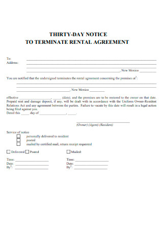 Thirty Day Notice to Terminate Rental Agreement