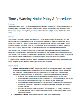 Timely Warning Notice Policy and Procedures
