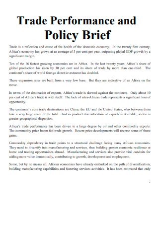 Trade Performance and Policy Brief