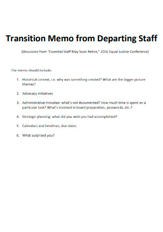 Transition Memo from Departing Staff