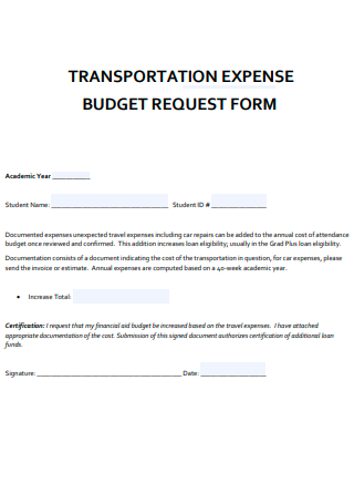 Transportation Expense Budget Request Form