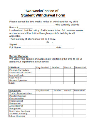 Two Weeks Notice Student Withdrawal Form