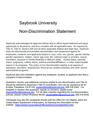 University Non Discrimination Statement