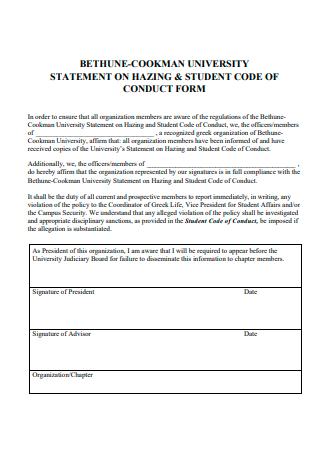 University Statement Conduct Form