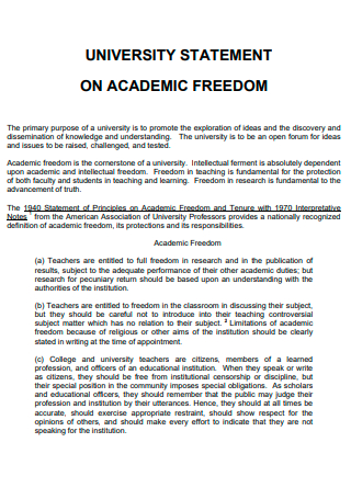 University Statement in Academic Freedom