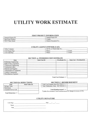 Utility Work Estimate