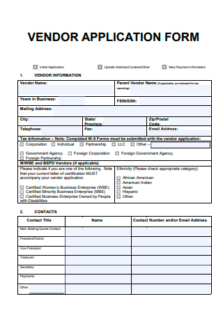 Vendor Application Form Format