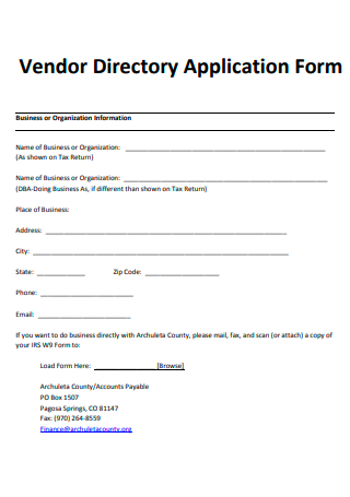 Vendor Directory Application Form