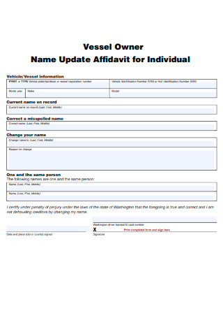 Vessel Owner Name Update Affidavit for Individual