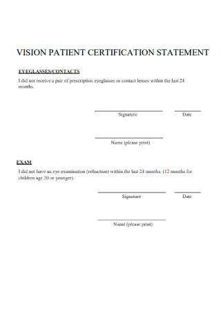 Vision Patient Certification Statement