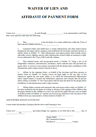 Waiver of Lien and Affidavit of Payment Form