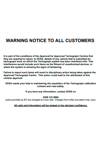 Warning Notice to all Customers