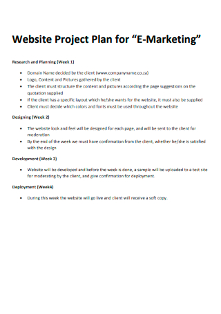 Website Project Plan for E Marketing