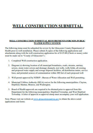 Well Construction Submittal