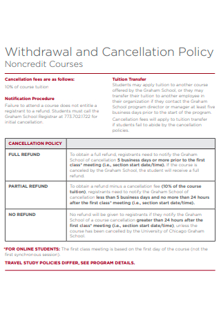 Withdrawal and Cancellation Policy