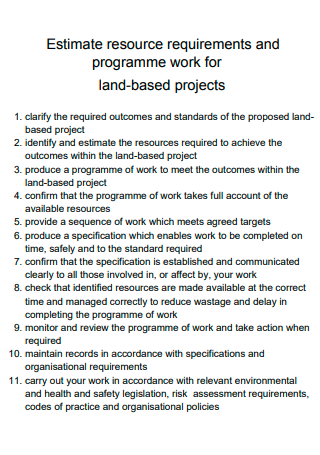 Work For Land Projects Estimate
