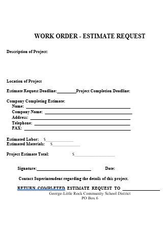 Work Order Estimate Request