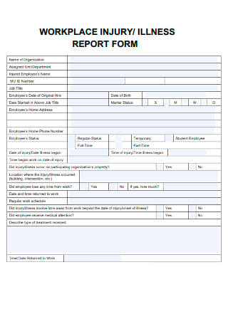 Workplace Injury Illness Report Form
