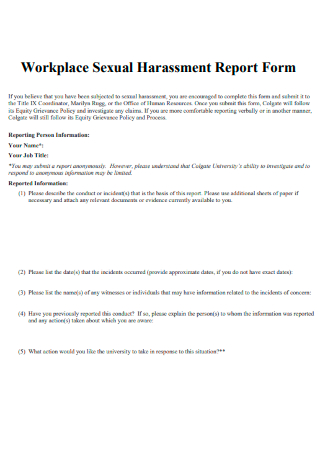 Workplace Sexual Harassment Report Form