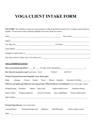 Yoga Client Intake Form