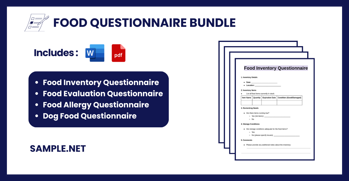 food questionnaire bundle