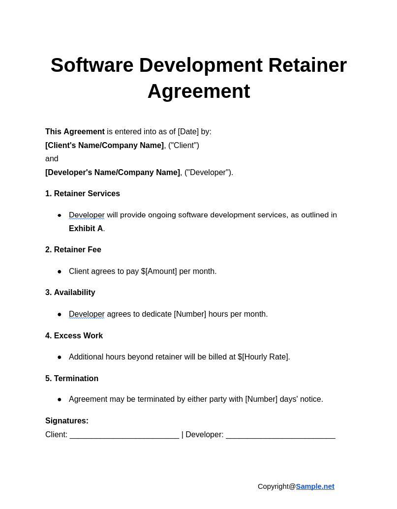 Software Development Retainer Agreement Google Docs 01 02 2025 04 14 PM