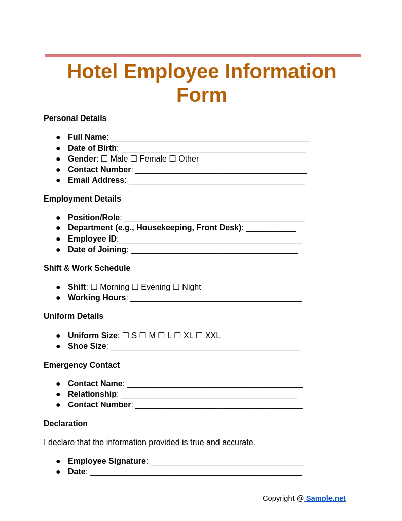 Hotel Employee Information Form Google Docs 10 28 2024 05 10 PM