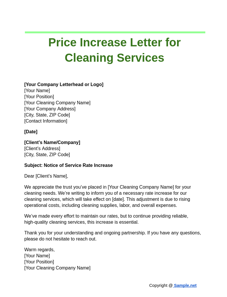 Price Increase Letter for Cleaning Services Google Docs 10 28 2024 05 04 PM