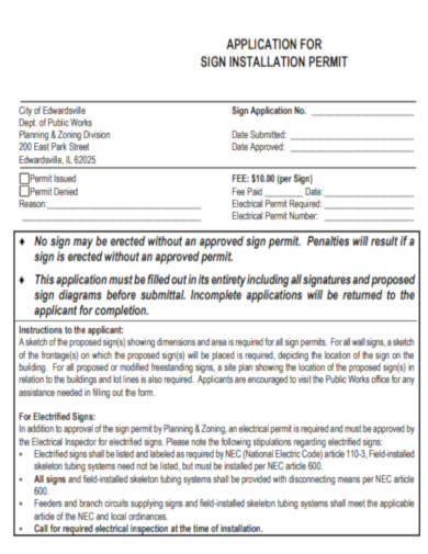 Application for Sign Installation Permit