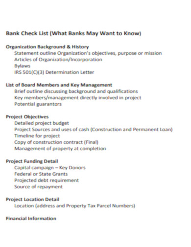 Bank Check List