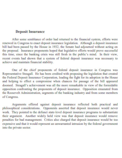 Brief History of Deposit Insurance