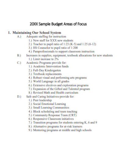 Budget Areas of Focus