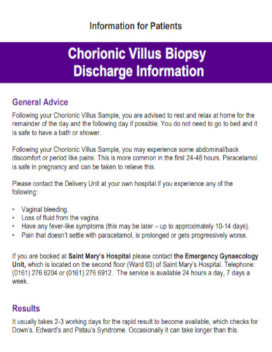 Chorionic Villus Biopsy Discharge Information