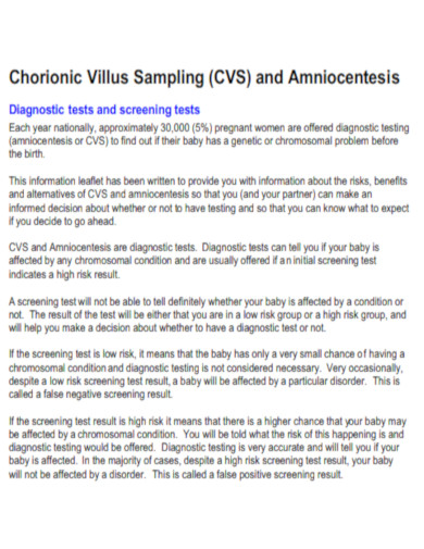 Chorionic Villus Diagnostic tests