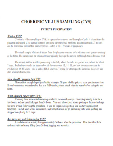 Chorionic Villus Patient Information