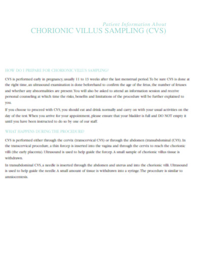 Chorionic Villus Sampling Before and After Procedure