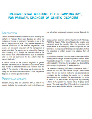 Chorionic Villus Sampling Diagnosis of Genetic Disorders
