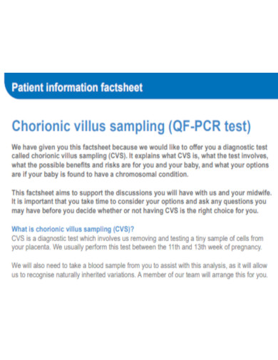Chorionic Villus Sampling Patient Information 