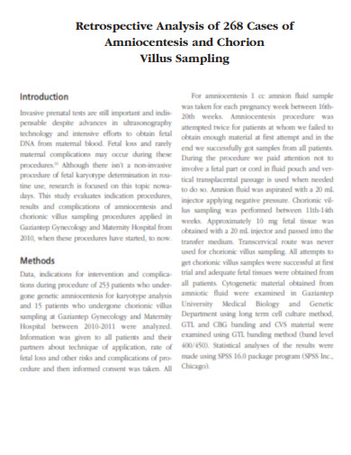 Chorionic Villus Sampling Retrospective Analysis