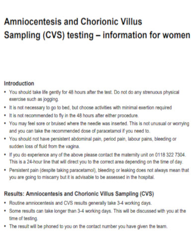 Chorionic Villus Sampling Testing for Women