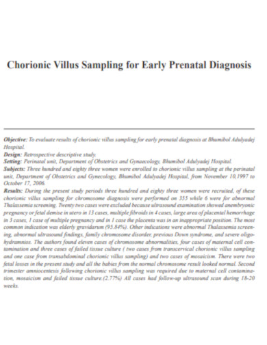 Chorionic Villus Sampling for Early Prenatal Diagnosis