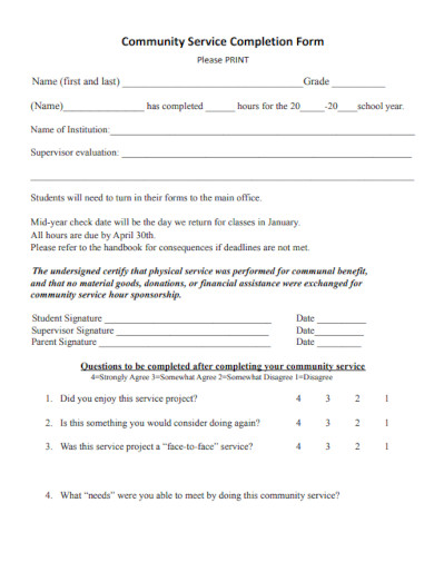 Community Service Completion Form