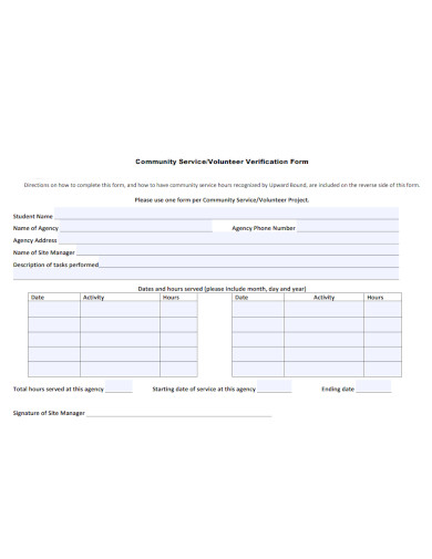 Community Service Volunteer Verification Form